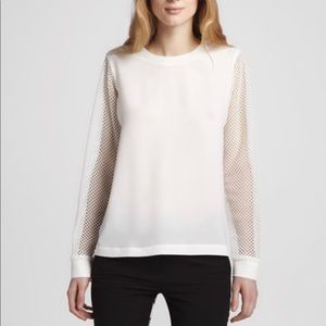 Tibi white long mesh sleeve blouse